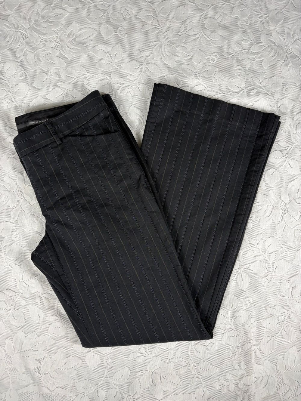 Y2K Express Editor Black Pinstripe Flare Trouser Pants Size 10